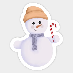 Christmas Snowman with Scarf,Beanie and Candy Cane. Sticker